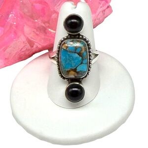 Spiny Oyster Kingman Turquoise Black Onyx Ring Size 8 Solid 925 Sterling Silver